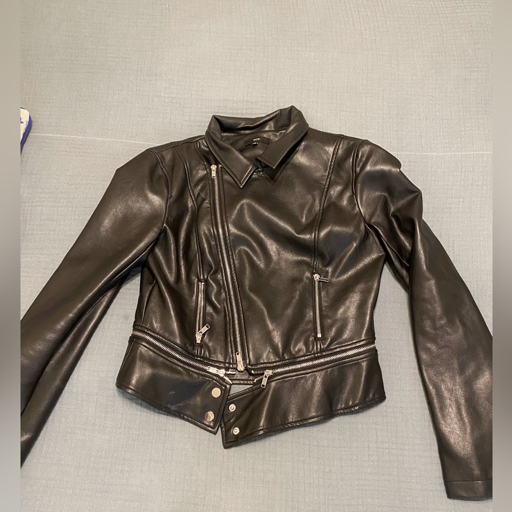 Black moto faux leather jacket